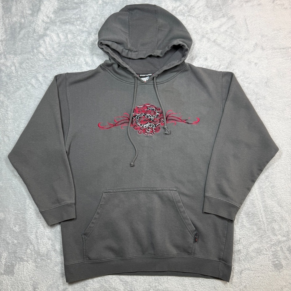 Top Heavy Hoodie Men‎ M Gray Distressed Stained Skateboard Pinkman Y2K